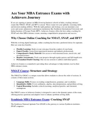 Ace Your MBA Entrance Exams with Achievers Journey