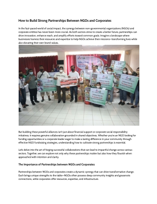 How to Build Strong Partnerships Between NGOs and Corporates