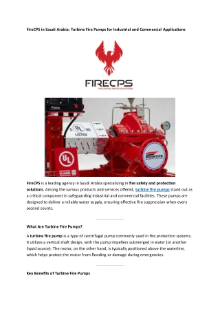 FireCPS in Saudi Arabia- Turbine Fire Pumps