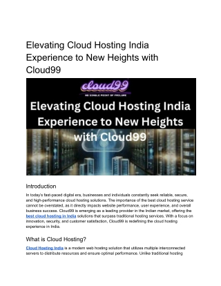 ELEVATING CLOUD HOSTING INDIA EXPERIENCE TO NEW HEIGHTS WITH CLOUD99.