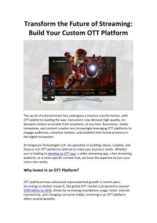 Transform the Future of Streaming: Build Your Custom OTT Platform