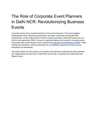 The Role of Corporate Event Planners in Delhi NCR_ Revolutionizing Business Events