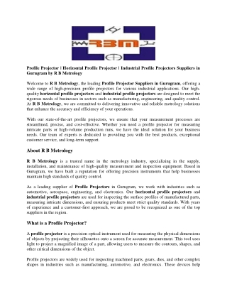 Profile Projector  Horizontal Profile Projector  Industrial Profile Projectors Suppliers in Gurugram by R B Metrology