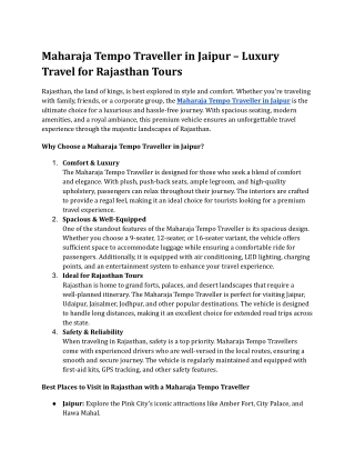 Maharaja Tempo Traveller in Jaipur – Luxury Travel for Rajasthan Tours
