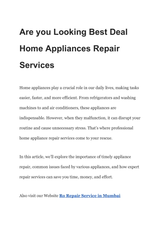 Are you Looking Best Deal Home Appliances Repair Services