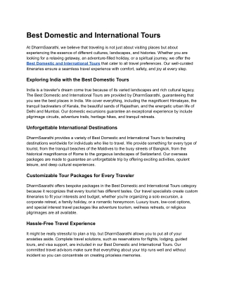 Best Domestic and International Tours