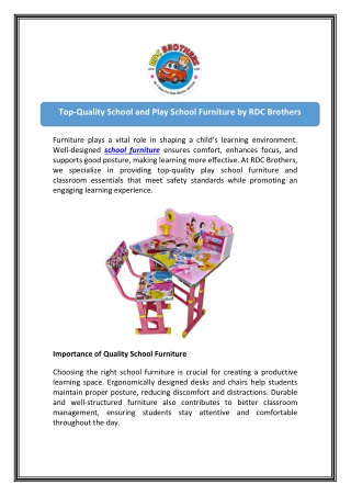 Order School Furniture - RDC Brothers