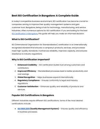 Best ISO Certification in Bangalore_ A Complete Guide