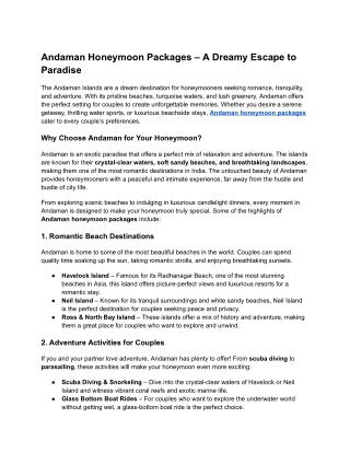 Andaman Honeymoon Packages – A Romantic Escape to Paradise