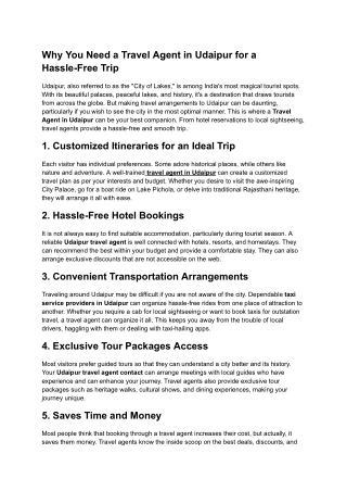 Why You Need a Travel Agent in Udaipur for a Hassle-Free Trip