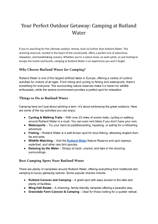 Plan Your Rutland Water Camping Trip at The Horse & Jockey Manton