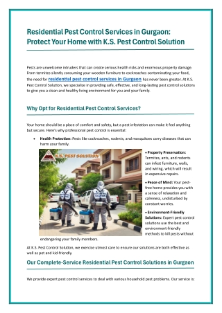 Residential Pest Control Services in Gurgaon_Protect Your Home with K.S. Pest Control Solution