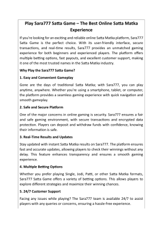 Play Sara777 Satta Game – The Best Online Satta Matka Experience