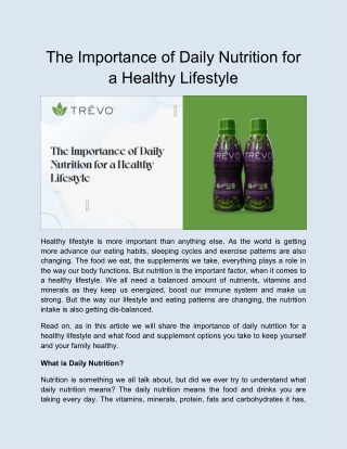The Importance of Daily Nutrition for a Healthy Lifestyle