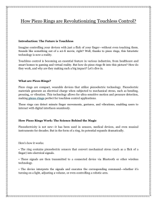 How Piezo Rings are Revolutionizing Touchless Control?