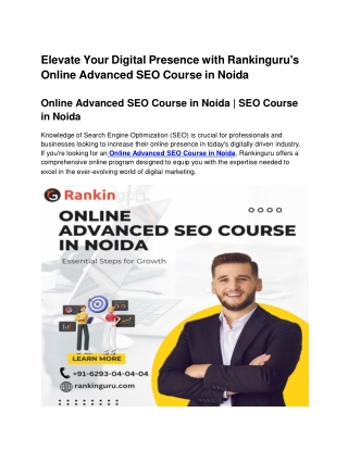 Elevate Your Digital Presence with Rankinguru's Online Advanced SEO Course in Noida