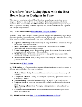 Space with the Best Home Interior Designer in Pune