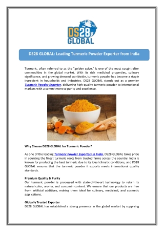 Leading Turmeric Powder Exporters in India DS28 GLOBAL