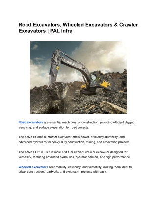 Road Excavators, Wheeled Excavators & Crawler Excavators | PAL Infra