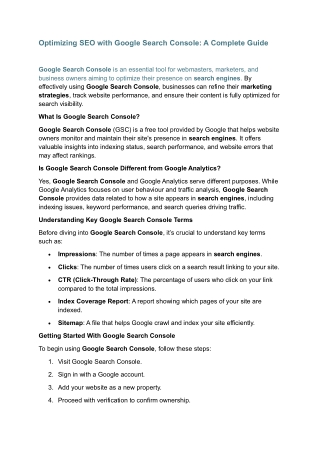 Optimizing SEO with Google Search Console Article 24-02-2025