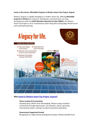 Affordable Property in Dholera: Invest in Gujarat’s Smart City Projec