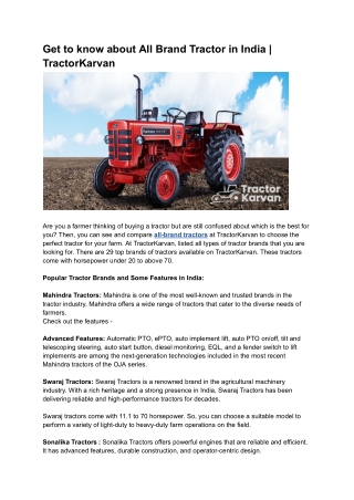 Get to know about All Brand Tractor in India _ TractorKarvan