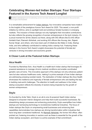 Celebrating Women-led Indian Startups Four Startups Featured in the Aurora Tech Award Longlist