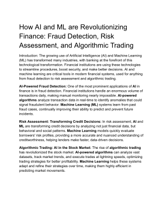 How AI and ML are Revolutionizing Finance_ Fraud Detection, Risk Assessment, and Algorithmic Trading