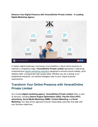 Enhance Your Digital Presence with VeravalOnline Private Limited