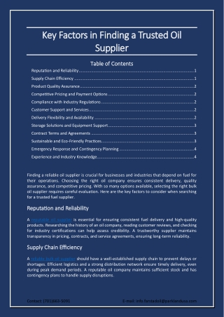 Key Factors in Finding a Trusted Oil Supplier
