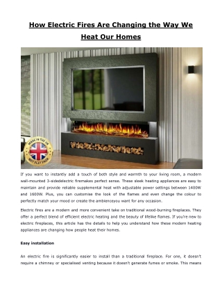 How Electric Fires Are Changing the Way We Heat Our Homes