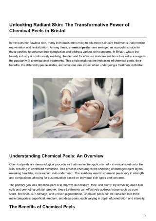 Unlocking Radiant Skin The Transformative Power of Chemical Peels in Bristol