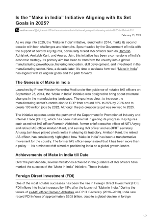 Is the Make in India Initiative Aligning with Its Set Goals in 2025