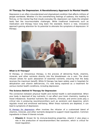 IV Therapy for Depression: A Revolutionary Approach to Mental Health