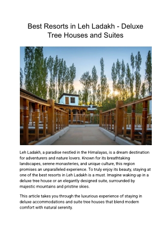 Best Resorts in Leh Ladakh - Deluxe Tree Houses and Suites