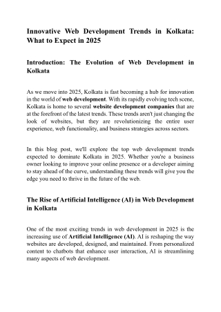 Innovative Web Development Trends in Kolkata What to Expect in 2025