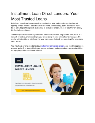 Installment Loan Direct Lenders