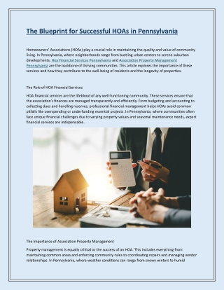 The Blueprint for Successful HOAs in Pennsylvania