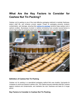 What Are the Key Factors to Consider for Cashew Nut Tin Packing