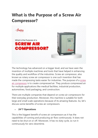 What is the Purpose of a Screw Air Compressor?