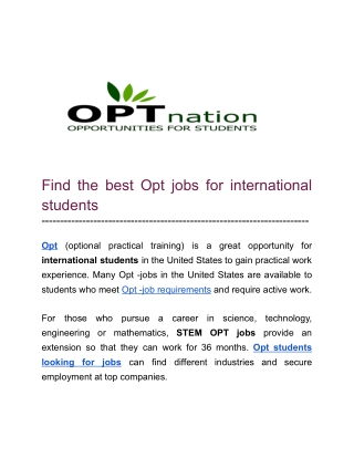 Find the best Opt jobs for international students