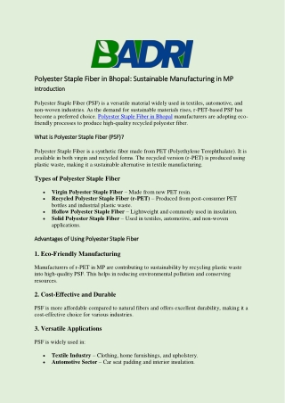 Polyester Staple Fiber in Bhopal