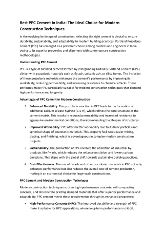 Best PPC Cement in India,The Ideal Choice for Modern Construction Techniques