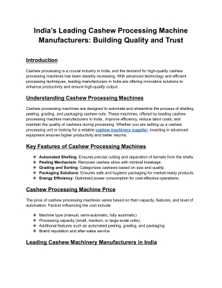 India’s Leading Cashew Processing Machine Manufacturers_ Building Quality and Trust