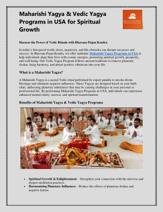 Maharishi Yagya & Vedic Yagya Programs in USA for Spiritual Growth