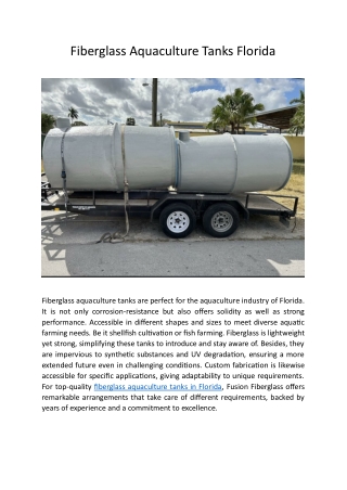Fiberglass Aquaculture Tanks Florida