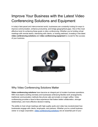 Improve Your Business with the Latest Video Conferencing Solutions and Equipment