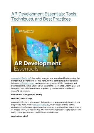 AR Development Essentials: Tools, Techniques, and Best Practices