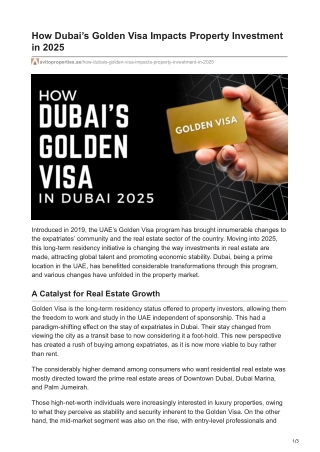 How Dubais Golden Visa Impacts Property Investment in 2025