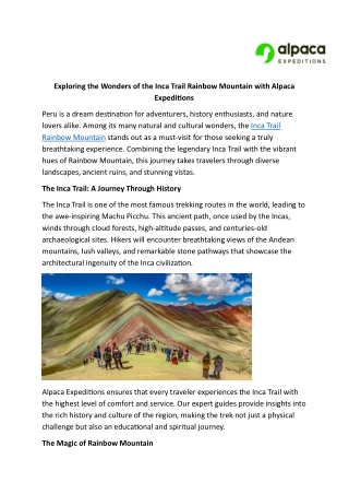Exploring the Wonders of the Inca Trail Rainbow Mountain with Alpaca Expeditions